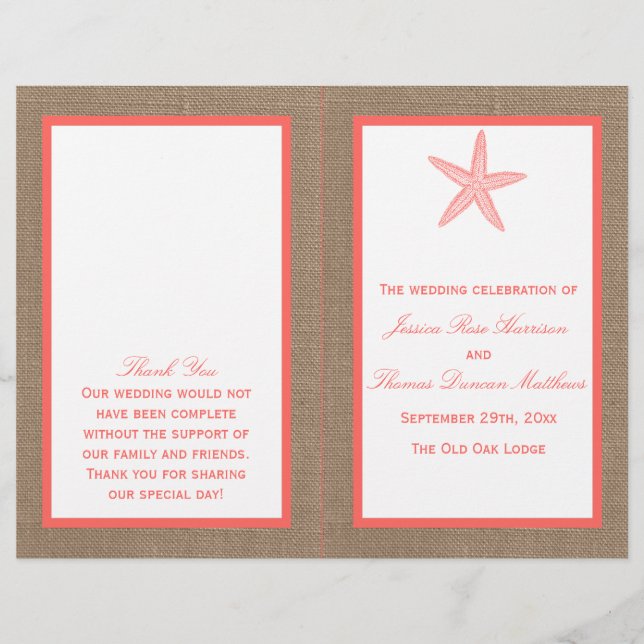 The Coral Starfish Burlap Beach Wedding Collection (Front)
