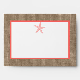 The Coral Starfish Burlap Beach Wedding Collection Envelope