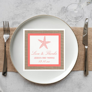 The Coral Starfish Burlap Beach Wedding Collection Napkin
