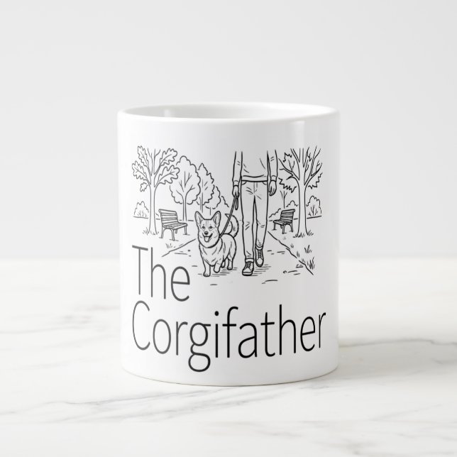 The Corgifather - Funny Corgi Dad Dog Walker Large Coffee Mug (Front)