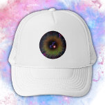 The Cosmic Eye of Creation Trucker Hat<br><div class="desc">This cosmic-themed design features a central black void surrounded by radiating patterns, resembling an abstract eye that symbolises cosmic observation. With electric blue lightning, organic textures, and swirling vortex shapes, it evokes dynamic energy and the mysterious forces of the universe. The deep reds, purples, greens, and blues add an otherworldly,...</div>
