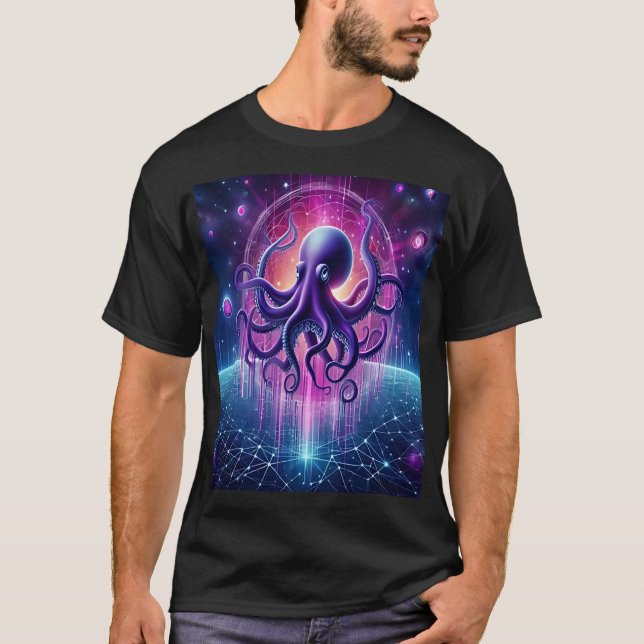 The Cosmic Octopus: Guardian of the Digital Univer T-Shirt (Front)