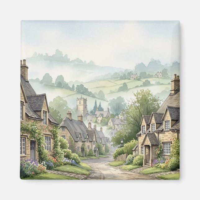 The Cotswolds Village Misty Morning Magnet (Front)