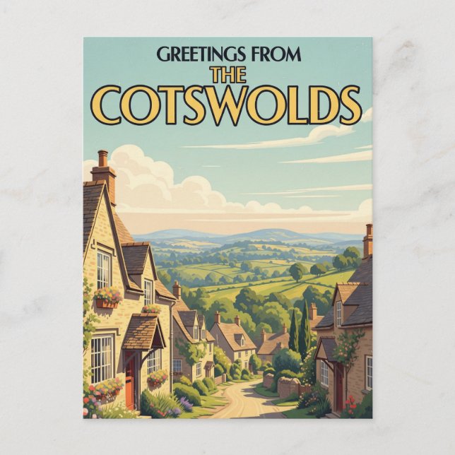 The Cotswolds Village Vintage Travel Poster Postcard (Front)