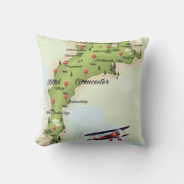 The Cotswolds Vintage Map Cushion (Front)
