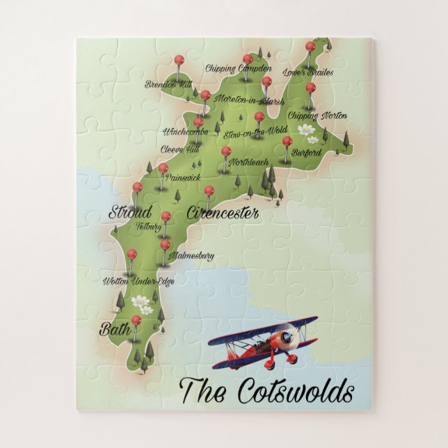 The Cotswolds Vintage Map Jigsaw Puzzle (Vertical)