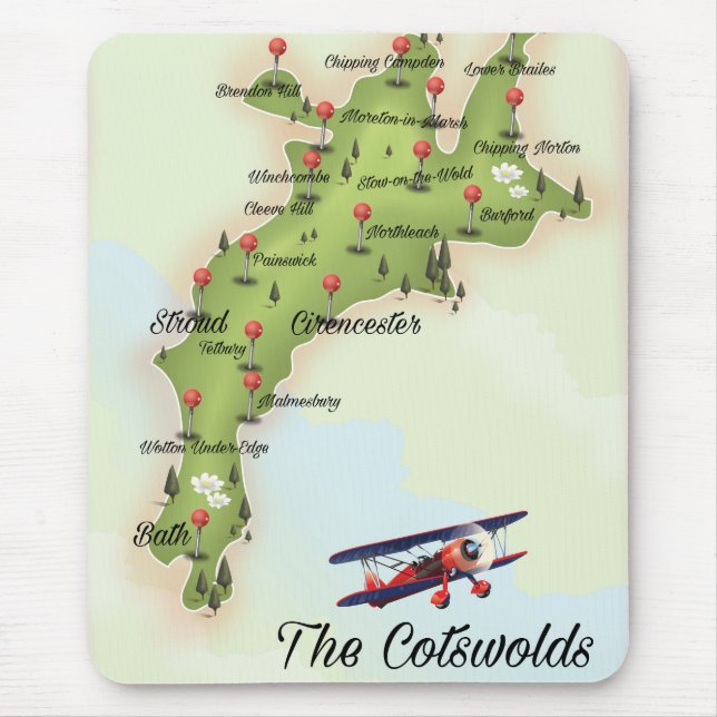 The Cotswolds Vintage Map Mouse Pad (Front)