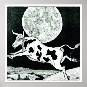 The Cow Jumped Over The Moon - Lithograph Print