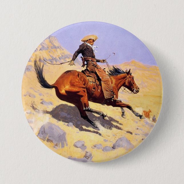 The Cowboy (by Frederic Remington) 7.5 Cm Round Badge (Front)