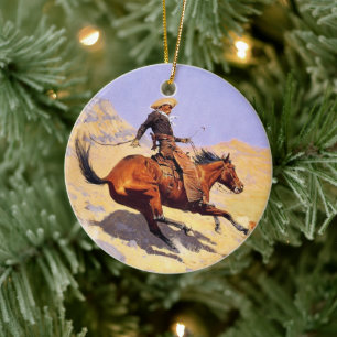 The Cowboy (by Frederic Remington) Ceramic Tree Decoration