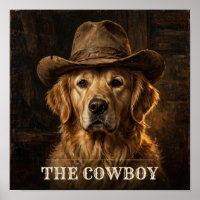 The Cowboy Golden Retriever Vintage Western Pet Po