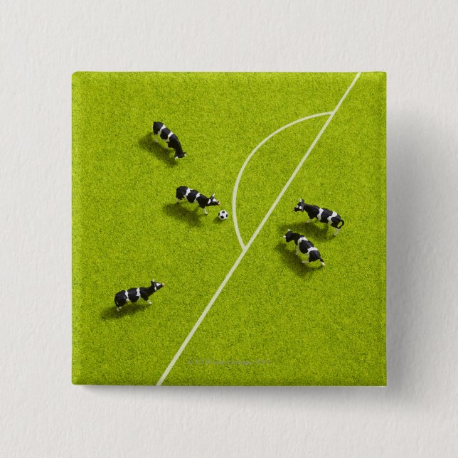 The cows playing soccer 15 cm square badge (Front)