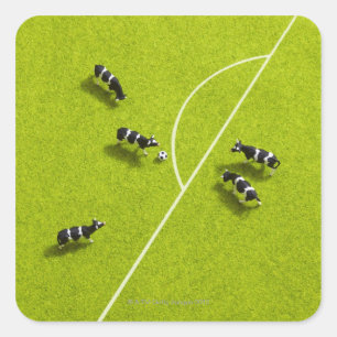 The cows playing soccer square sticker