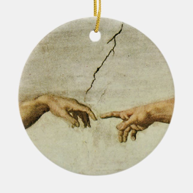 The Creation of Adam Close Up Detail Ceramic Tree Decoration (Front)