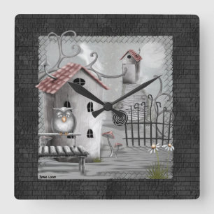 The Creek Gothic Folk Art Square Wall Clock