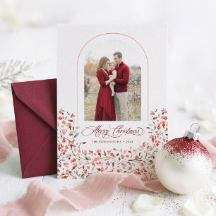 The Crimson Berry Arch Elegant Christmas Photo Holiday Card