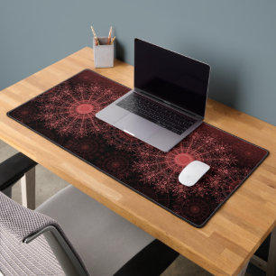 The crimson sparkling flower art in the red clear desk mat