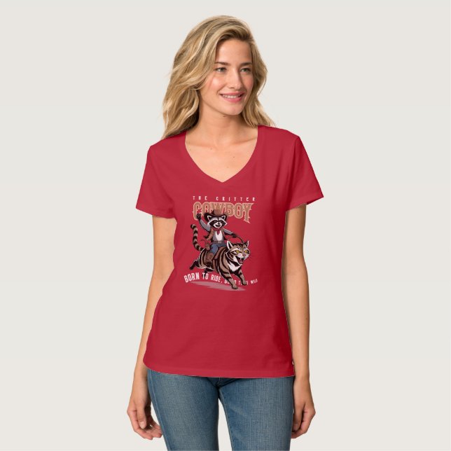 The critter cowboy (Dk. mode) | Women's V-Neck T-Shirt (Front Full)