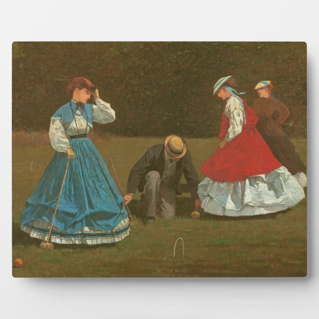 The croquet game, 1866 (oil on canvas) plaque (Front)