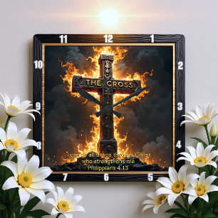 The Cross Medallion Power Philippians 4:13 Verse Square Wall Clock