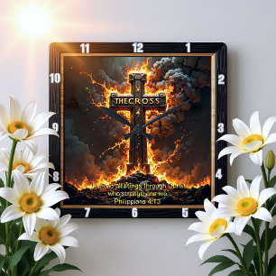 The Cross Storm Cloud Philippians 4:13 Verse Square Wall Clock
