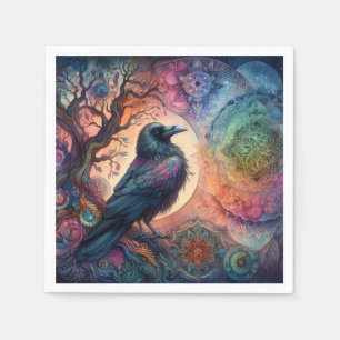 The Crow Tree of Life Mandala Pagan  Napkin