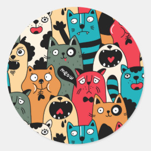 The crowd of cats classic round sticker