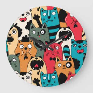 The crowd of cats large clock
