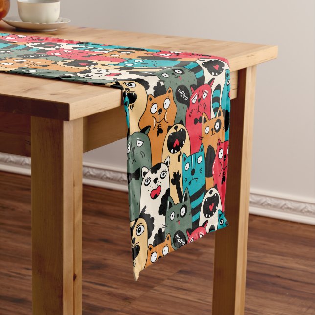 The crowd of cats long table runner (In Situ)
