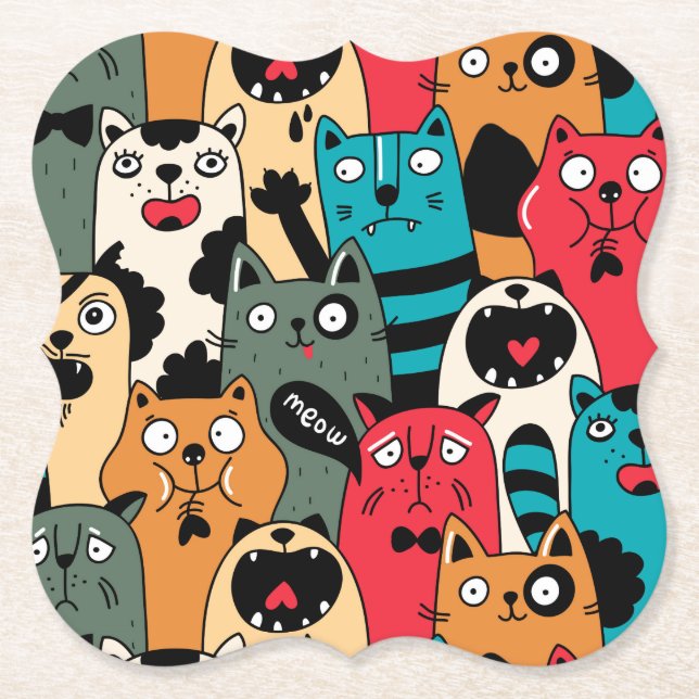 The crowd of cats paper coaster (Front)