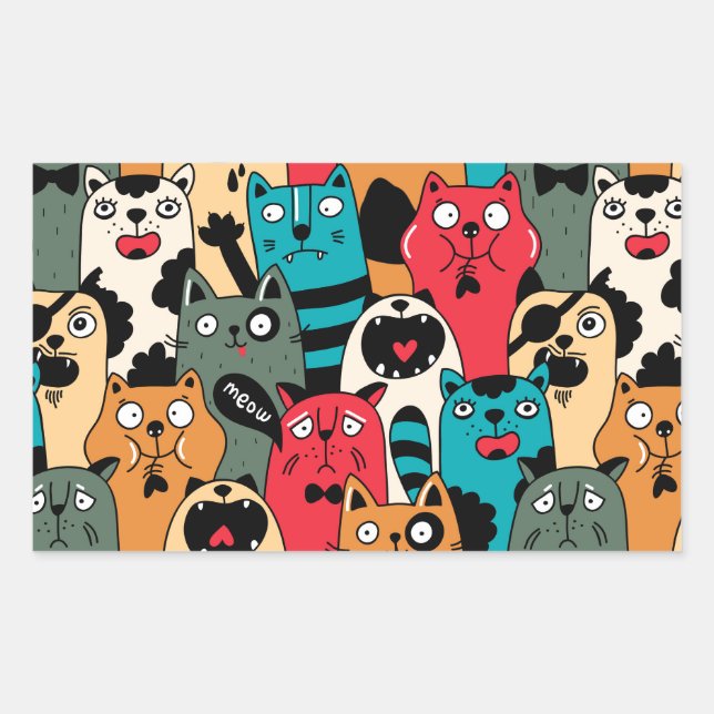 The crowd of cats rectangular sticker (Front)