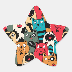 The crowd of cats star sticker