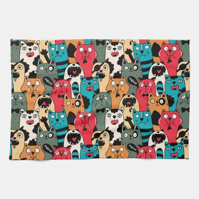 The crowd of cats tea towel (Horizontal)