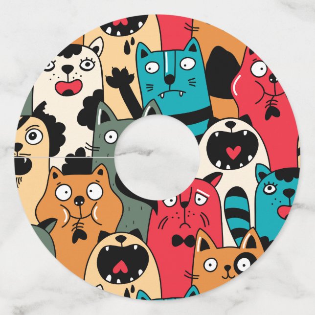 The crowd of cats wine glass tag (Front)