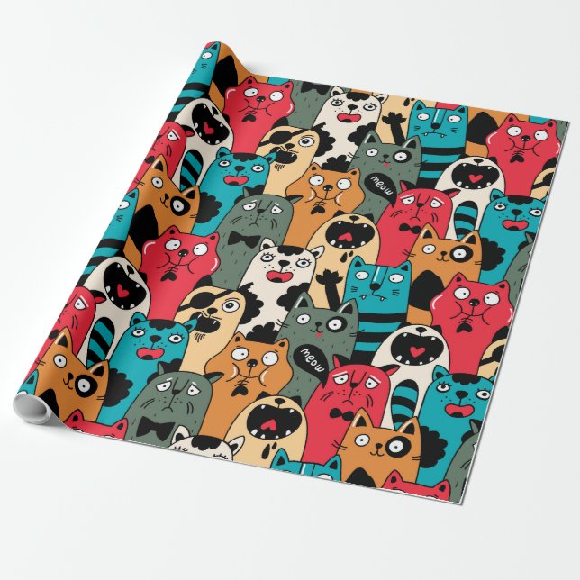 The crowd of cats wrapping paper (Unrolled)