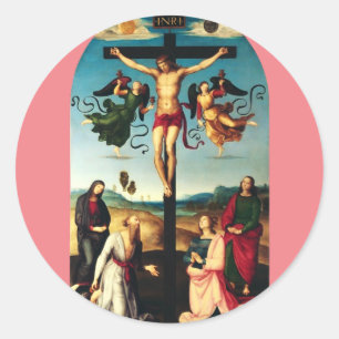 The Crucified Christ with the Virgin Mary Classic Round Sticker