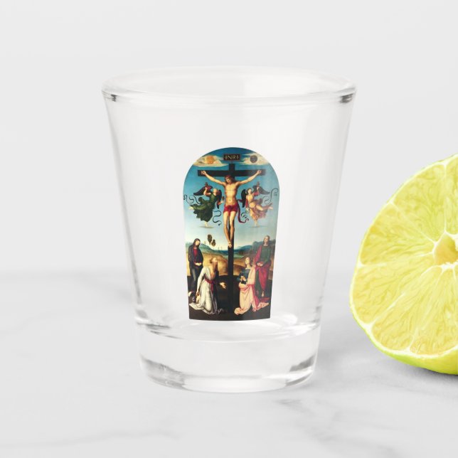 The Crucified Christ with the Virgin Mary Shot Glass (Front)