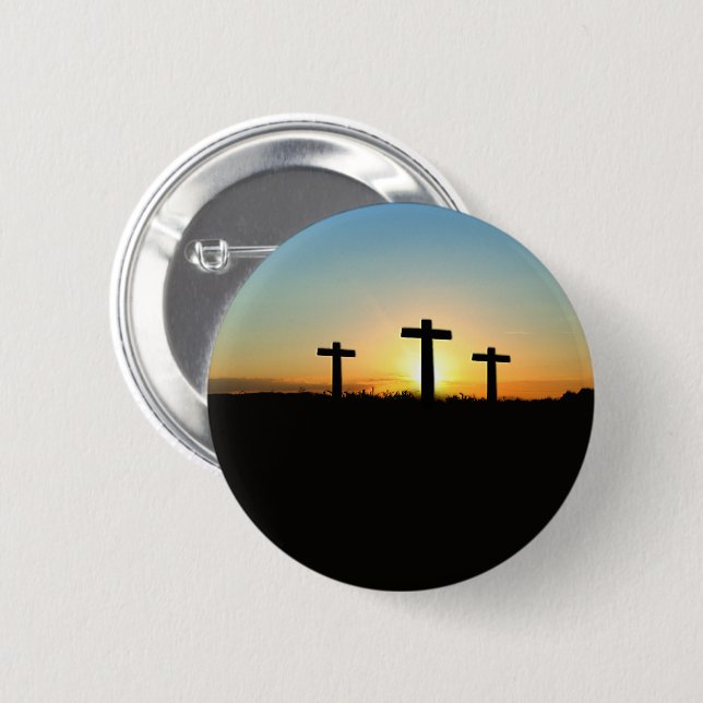The Crucifixion Crosses at Sunset 6 Cm Round Badge (Front & Back)