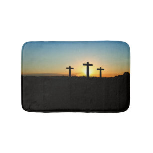 The Crucifixion Crosses at Sunset Bath Mat
