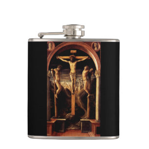 The Crucifixion of Jesus by Vincenzo Foppa - 1456 Hip Flask