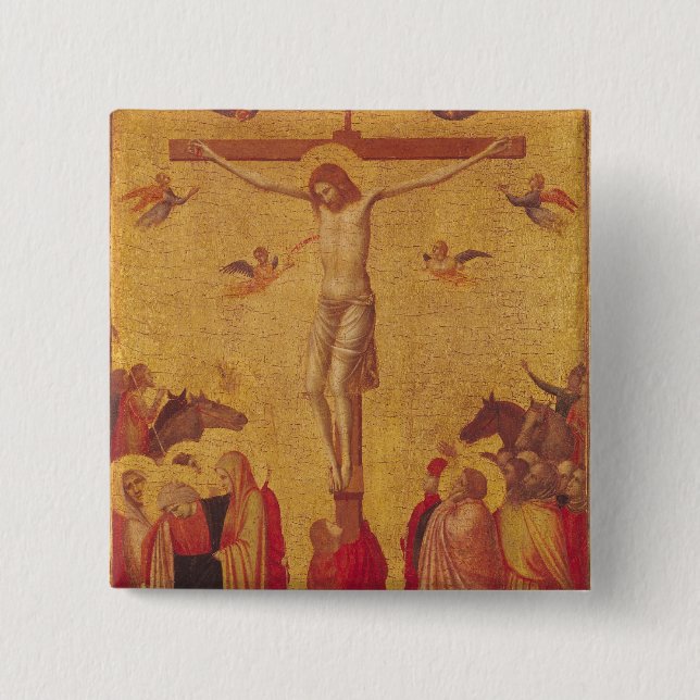 The Crucifixion (tempera on panel) 15 Cm Square Badge (Front)