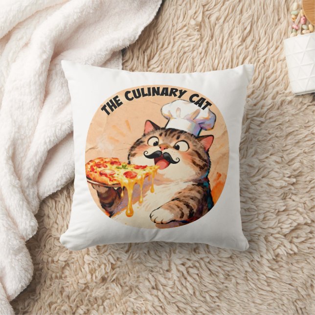 The Culinary Cat with Pizza Cat Chef Holding Pizza Cushion (Blanket)