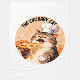 The Culinary Cat with Pizza Cat Chef Holding Pizza Fleece Blanket