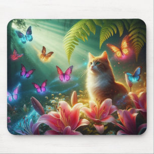 The Curious Cat & Her Butterflies Mouse Pad