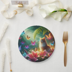 The Curious Cat & Her Butterflies Paper Plate