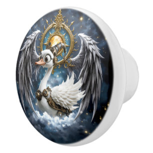 The Curious Clockwork Swan. Ceramic Knob