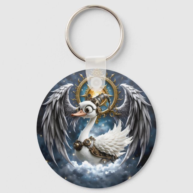 The Curious Clockwork Swan. Key Ring (Front)