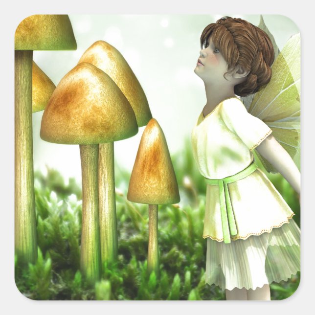 The Curious Fairy - Fairy and Toadstools Square Sticker (Front)