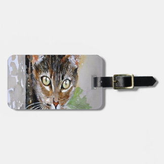 The Curious Tabby Cat Acrylic Painting Luggage Tag