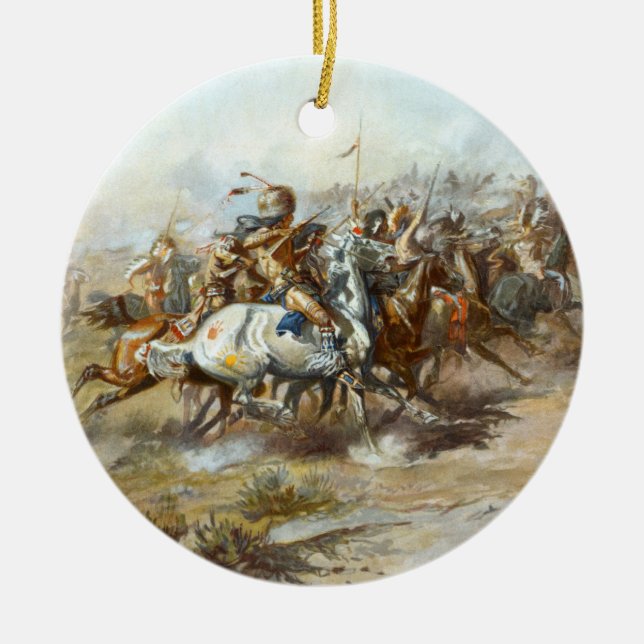 The Custer Fight Battle Charles Marion Russell  Ceramic Tree Decoration (Front)